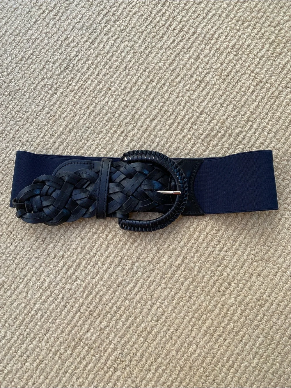 Motif 56 Wide Navy and Black Woven Leather Belt w/Elastic M